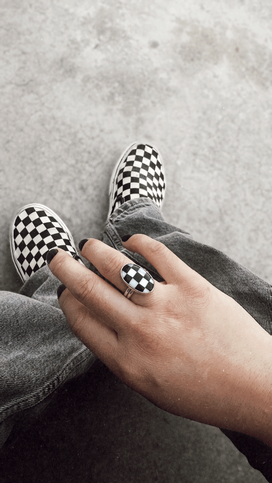 Checkered Oval Ring Size 6.5